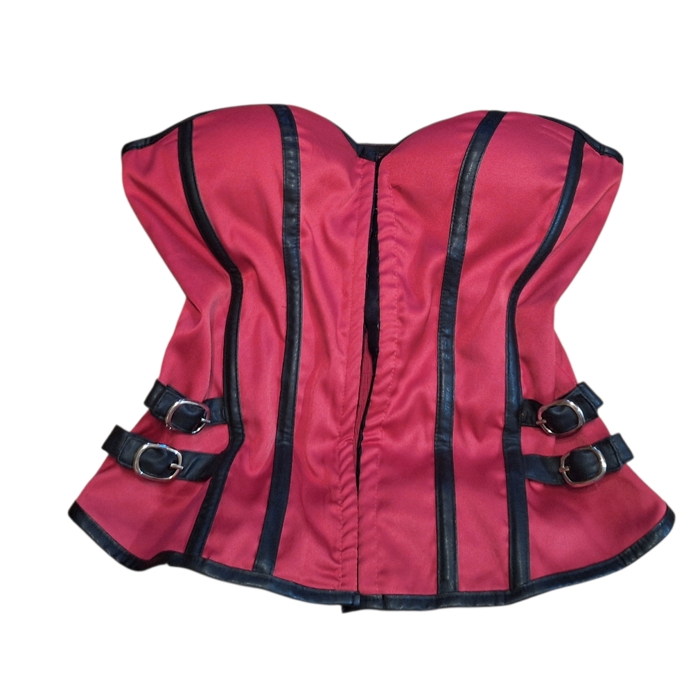 Charlotte Russe Red & Black Corset Strapless Side Belts Steampunk Gothic Romance